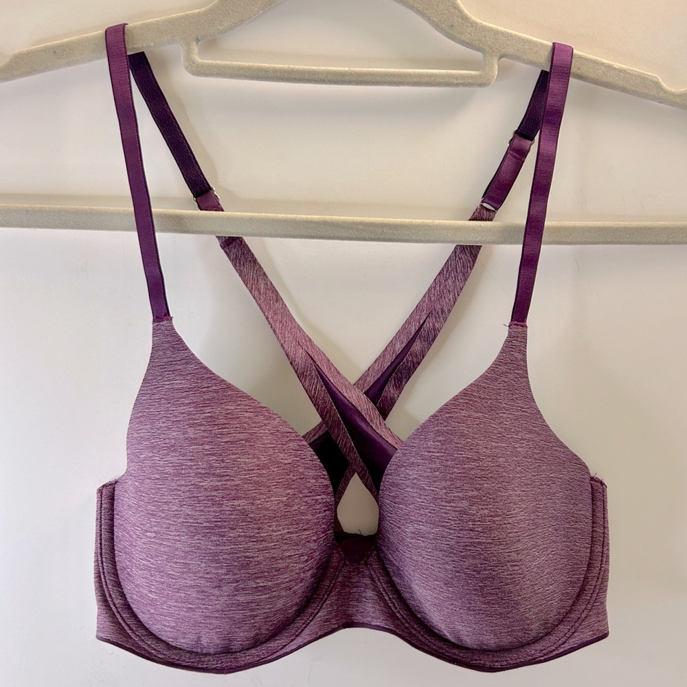 Aerie Sunnie Criss Cross Back Adjustable Wireless Lightly Padded Purple Bra 32D